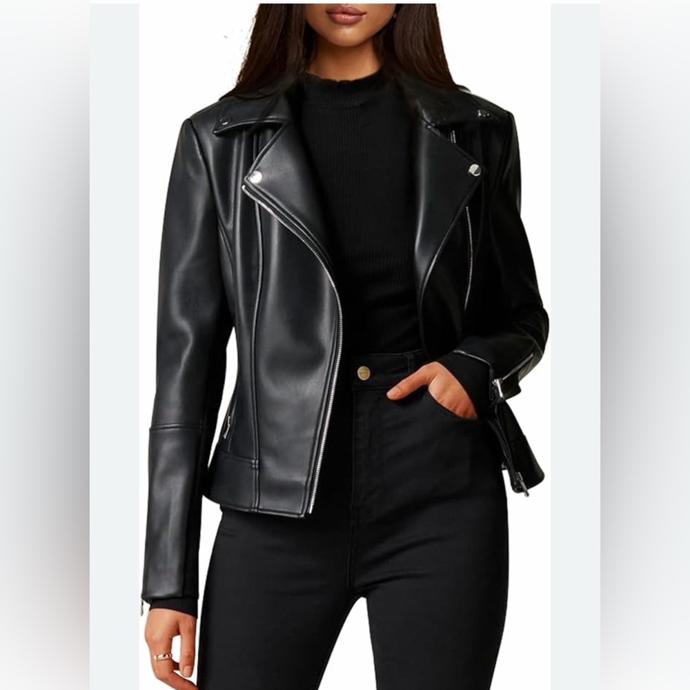 INC International Concepts Women's Sleek Black Leather Jacket